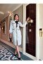 Women's White Imported Tweed and Woven Fabric Button and Accessory Detail Special Design Lined Dress - 2