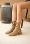 Elvin Mink Side Buckle Single Strap (4 cm) Blunt Toe Heeled Stretch Boots