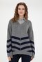 Women's Gray Melange V-Neck Knitwear Sweater 50272041 -Vr086 - 3