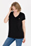 Women's Black V-Neck Basic T-Shirt 50269545-Vr046