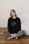 Women's Black Ship Sailed Patterned Soft Fleece Pajama Set - 8