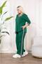 Green V-Neck Stripe Detailed Large Size Women's Bottom & Top Double Set - 3