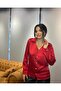 Red Basic Long Sleeve Women's Satin Shirt