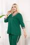 Green V-Neck Stripe Detailed Large Size Women's Bottom & Top Double Set - 5