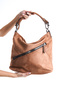 Women's Tan Suede Front Zipper Handy Shoulder Bag - 4