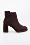 Women's Platform Heeled Boots Brown Suede Flat Zippered - 3