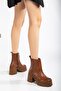 Women's Heeled Boots Platform Tan Plain Front Zippered - 2