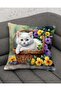 White Cat Yellow Purple Floral Digital Printed Gift Set of 4 Throw Pillow Pillowcases - 2