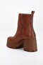 Women's Heeled Boots Platform Tan Plain Front Zippered - 5