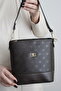 Women's Brown Printed-Textured Bucket Model - Hand / Shoulder Crossbody Bag - Gold Accessory - 5