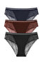 3-Piece Interlock Lace Detailed Glittery Elastic Waist Slip Women's Panties