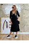 Women's Rib Detailed Two Thread Fabric Black Dress - 7