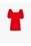 Square Neck Balloon Sleeve Velvet Dress with Bow Applique - 3