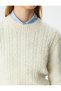 Crew Neck Hair Knit Textured Crop Knitwear Sweater - 5