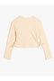 Long Sleeve T-Shirt Side Drawstring Tie Print Detail Crew Neck Ribbed - 2