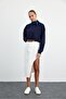 Asymmetrical Slit Detailed Ecru Midi Denim Skirt - 2