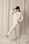 Three Thread Stand Collar Half Zipper Women's Ecru Sweat - 2