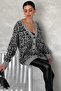 Women's Gray Leopard Pattern Oversize Knitwear Cardigan - 4