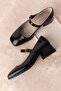 Genuine Leather Short Heeled Single Strap Stylish Heels Vdt.141 Black Honeycomb - 7