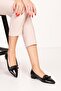 Genuine Leather Bow Detailed Low Heel Shoes Ast.8429 Black Combination - 3