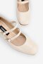 Women's Beige Patent Leather Genuine Leather Number 35-41 Double Strap Heel Shoes - 3