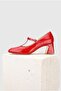 Women's Red Patent Leather Genuine Leather Number 35-41 Strapped Medium Heel Classic Shoes