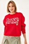 Women's Red Loose Fit Round Neck Sweatshirt Mbhs022 60601022 - 2