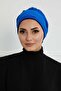 Rose Detailed Velvet Bonnet, B-53K, Cobalt Blue - 4