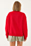 Women's Red Loose Fit Round Neck Sweatshirt Mbhs022 60601022 - 3