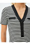 V-Neck T-Shirt Buttoned Short Sleeve Color Contrast Slim Fit - 5