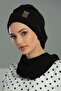 Low-Cut, Coverable Chiffon Ready-To-Wear Turban with Gold Accessories, Black, Ht-11 - 5