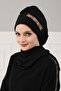 تصميم عمامة جاهزة من الشيفون مع إكسسوارات ذهبية، HT-28، أسود