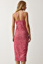 Floral Patterned Slit Summer Knitted Dress Live Pink Lci0003 - 5