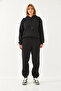 Women's Black Kangaroo Pocket Hooded Top and Bottom Set Mbhs014 60601014 - 7