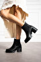 Black Women's Side Elastic Water and Cold Proof Non-Slip Sole Chunky Heeled Chelsea Boots T02 - 2
