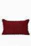 Plain Rectangular Throw Pillow Cover with Pompom Edges, K-110, Burgundy