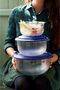 طقم حاوية تقديم وتخزين كريستال مكون من 3 قطع باللون الأزرق الداكن