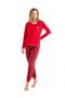Women's Long Sleeve Red 100% Cotton Pajamas Suit C3T2N6O15 - 4