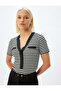 V-Neck T-Shirt Buttoned Short Sleeve Color Contrast Slim Fit