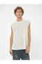 Crew Neck Textured Cotton Blend Sleeveless T-Shirt - 3