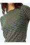 Short Sleeve Round Neck Striped Semi Sheer Crop T-Shirt - 5