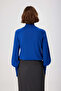 Cobalt Blue Turtleneck Long Balloon Sleeve Women's Sweater - 4