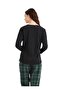 Women's Long Sleeve Black 100% Cotton Pajamas Suit C7T7N4O06 - 5