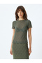 Short Sleeve Round Neck Striped Semi Sheer Crop T-Shirt - 3