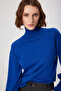 Cobalt Blue Turtleneck Long Balloon Sleeve Women's Sweater