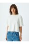 Three Thread Non-Shardon Crew Neck Pearl Embroidery Detailed Short Sleeve T-Shirt - 3