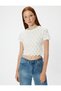 Textured Crop T-Shirt Asymmetrical Short Sleeve Round Neck Slim Fit - 3