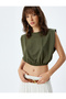 Crew Neck Crop Tank Top - Viscose, Elastic Waist
