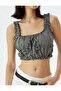 Ruffled Gingham Crop Bustier with Thick Straps and Bow Detail - 5