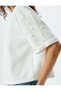 Three Thread Non-Shardon Crew Neck Pearl Embroidery Detailed Short Sleeve T-Shirt - 5